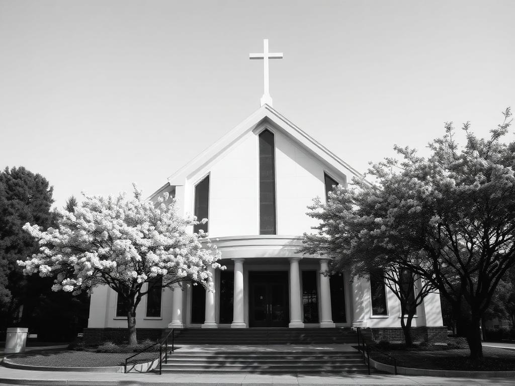 Fachada de la Parroquia Santa Clara en blanco y negro